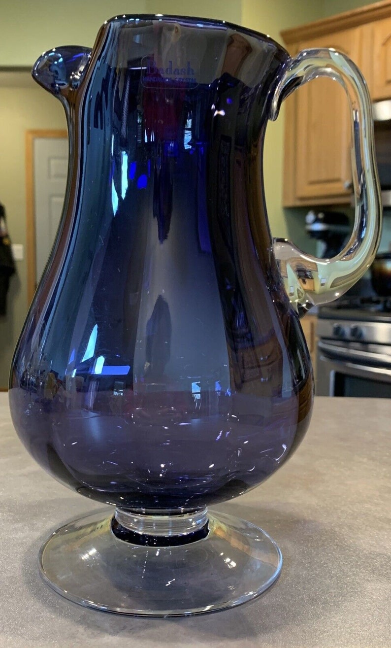 Vintage Badash Crystal Impressions Purple Amethyst Pitcher Footed Clear ...