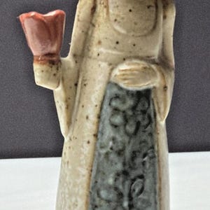 Vtg Uctci Pottery Stoneware Figurine Candle Holder Woman Girl Red Bell Flower