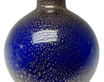 Vtg Murano Glass Cobalt Blue Gold Fleck Overlay Aventurine Glass Perfume Bottle