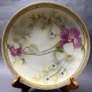 Vintage Prov Saxe ES Germany Hand Painted Floral Plate Gold Embellished Rim