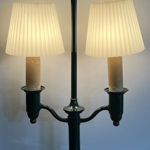 Vtg French Style Bouillotte Table Lamp Tole Lamp Finger Loop Green Double Candle