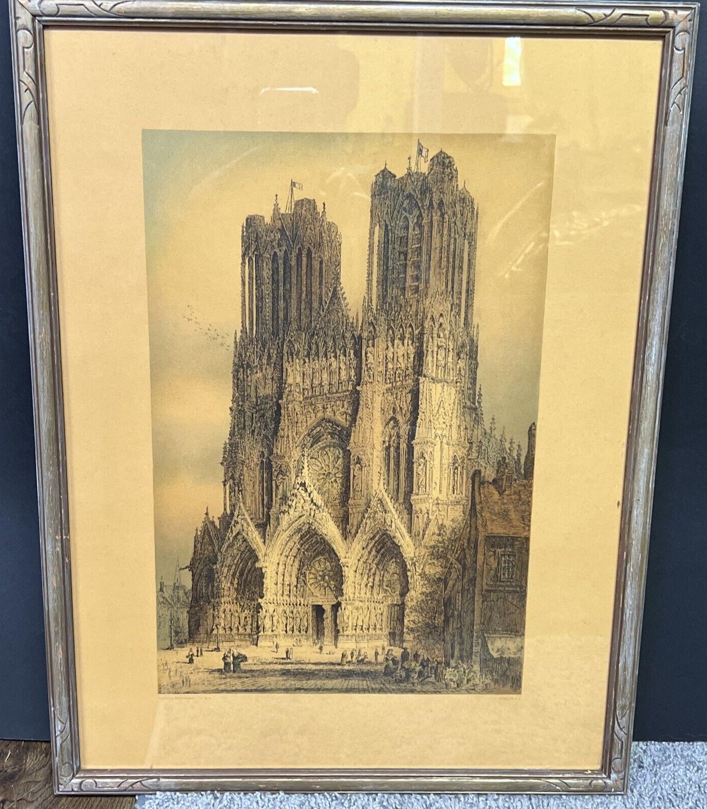 Old West Front Rheims Cathedral Framed Litho Print Edward Gross Co