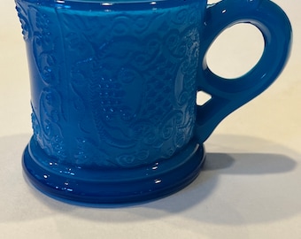 EAPG Bryce Walker Blue Opalescent Swiss Bead Relief Grape Scroll Toy Mug Childs