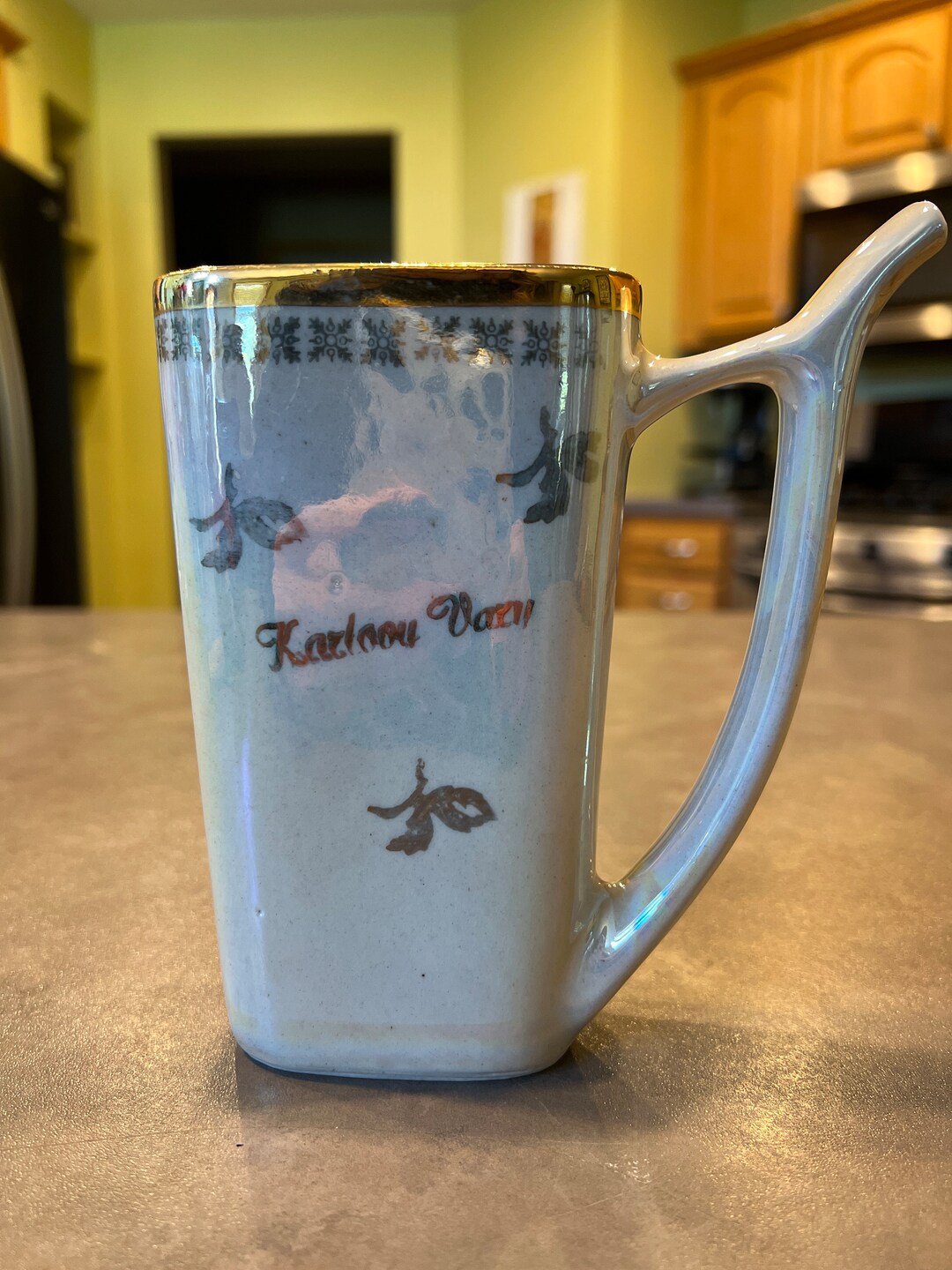 Old Karlovy Czech Porcelain Hot Spring Water Drinking Cup Gold