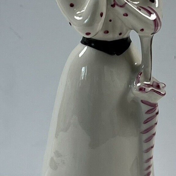 Vintage Dulevo Porcelain USSR Lady Dog Umbrella Figurine Painted Spots Woman