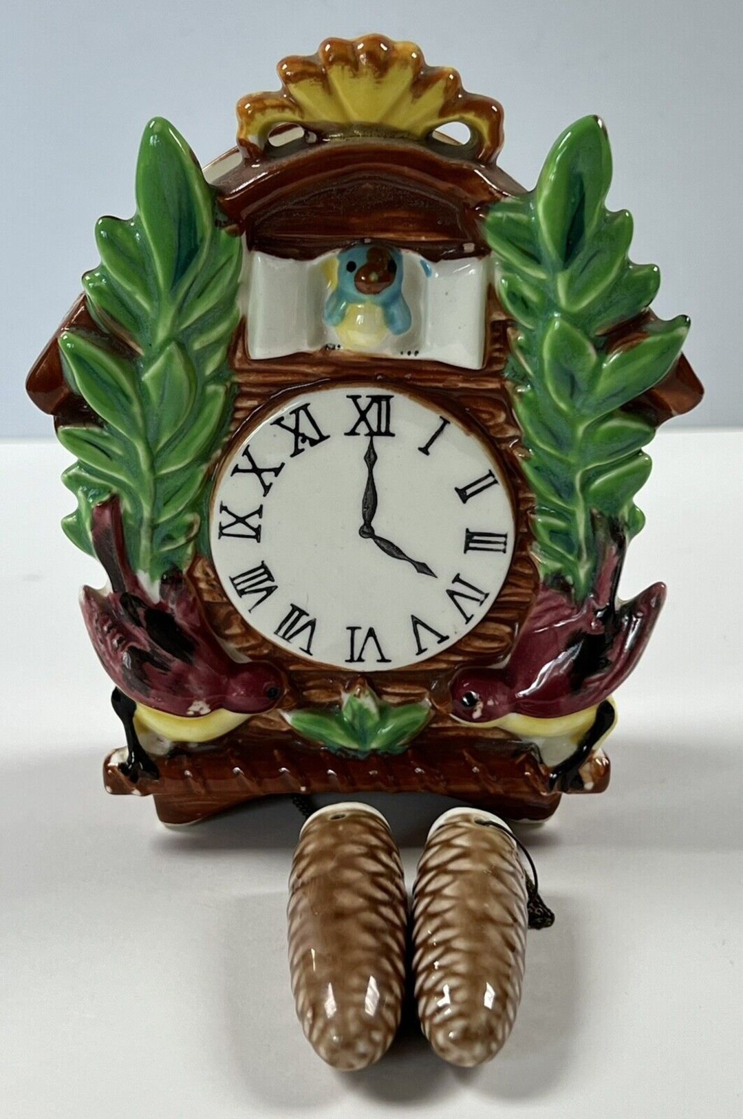 Vintage Napco Japan Cuckoo Clock Wall Pocket Vase Planter Tags Pinecone