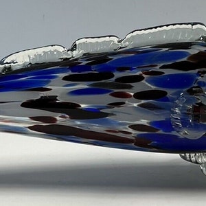 Vtg Murano Style Art Glass Hand Blown Mottled Abstract Fish Sculpture Long Blue