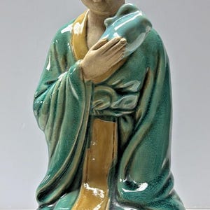 Shiwan Mudman Pottery Chinese Celadon Glazed Woman Sculpture Pitcher Bow