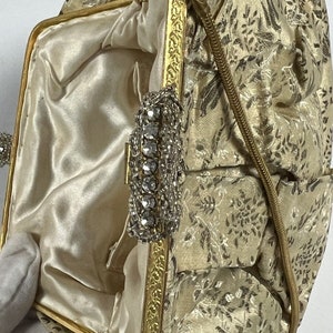 Old French Style 1900s Floral Clutch Bag Rhinestone Gold Lined image 10