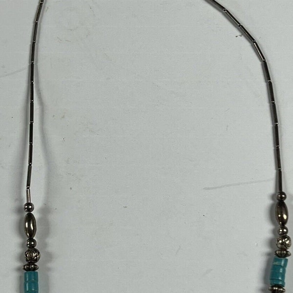 Vintage Native Liquid Sterling Silver Turquoise Bead Necklace