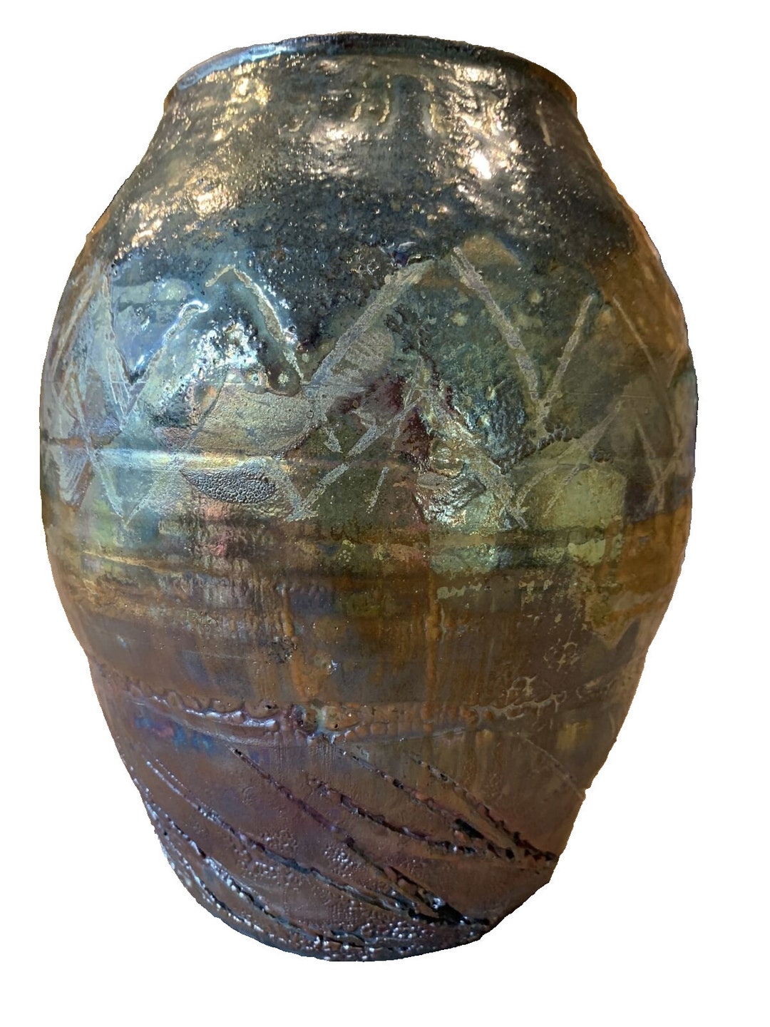 Vintage Studio Art Pottery Raku Metallic Glazed Pattern Texture ...