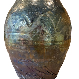 Vintage Studio Art Pottery Raku Metallic Glazed Pattern Texture Abstract Signed Vase