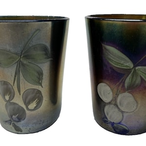 Antique Lot of 2 Fenton Cobalt Carnival Glass Tumblers Cherries Blossoms AS-IS
