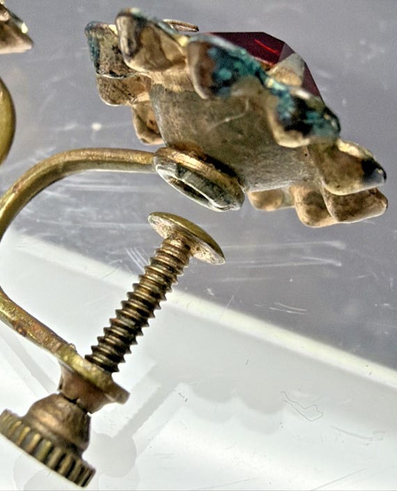 Vtg Ruby Red Clear Rhinestone Flower Cluster Halo… - image 8