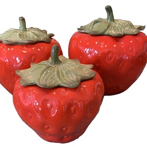 Vintage Lot Of 3 Metlox California Strawberry Cookie Canister Jar Lids AS-IS