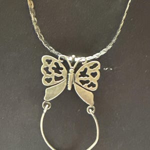 Vintage Butterfly Pendant Charm Holder Sterling Silver Necklace Chain