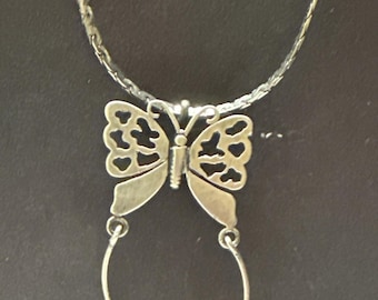Vintage Butterfly Pendant Charm Holder Sterling Silver Necklace Chain