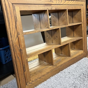 MCM Shadow Box Curio Knick Knack Cabinet Large Shelf Mirrored Oak Wood