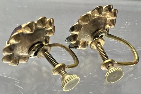 Vtg Ruby Red Clear Rhinestone Flower Cluster Halo… - image 3