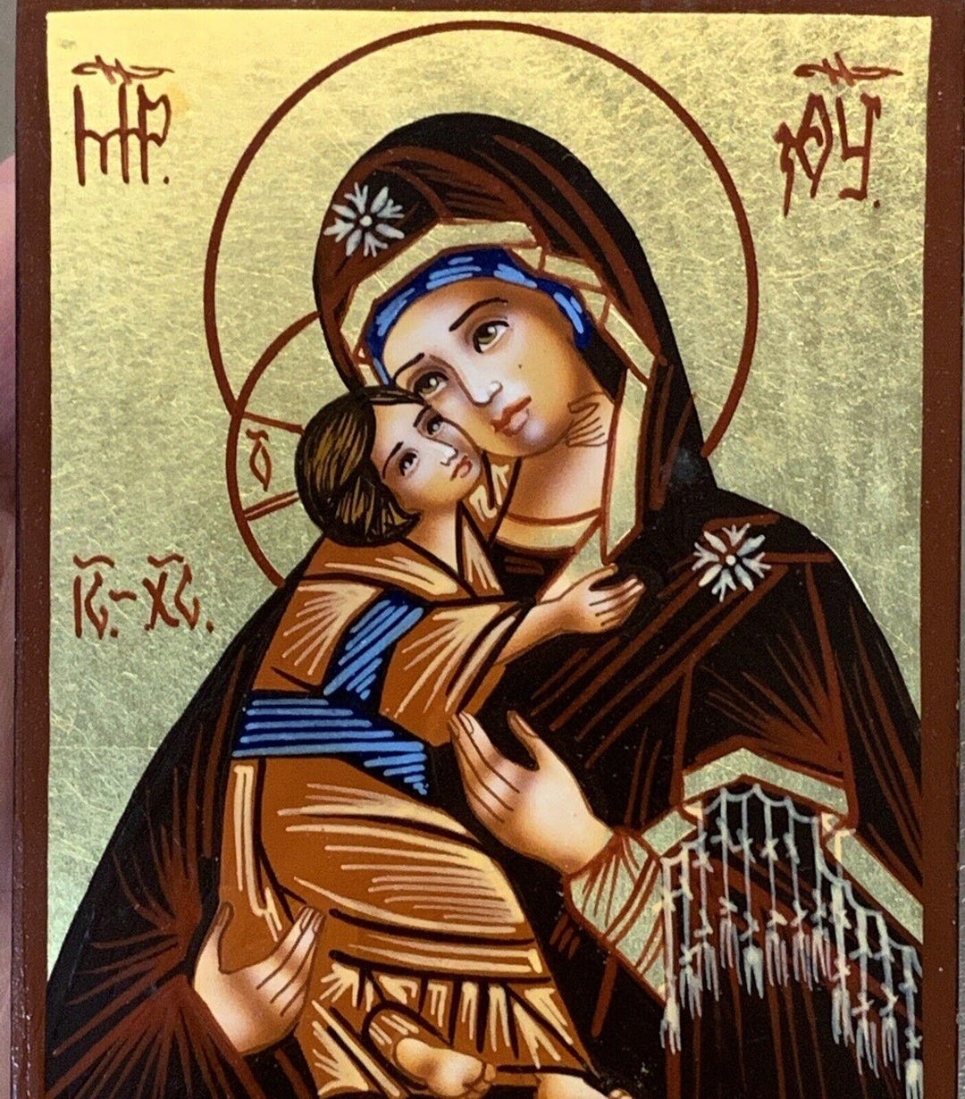 Virgin of Vladimir Mary Grace Baby Jesus Orthodox Icon Wood Gold Plaque ...