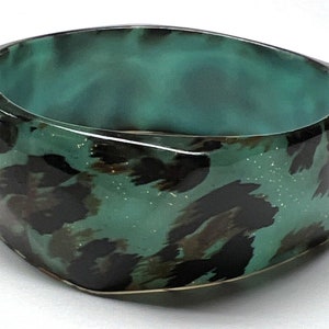 Vintage Acrylic Plastic Leopard Cheetah Print Turquoise Bracelet Irregular Shape