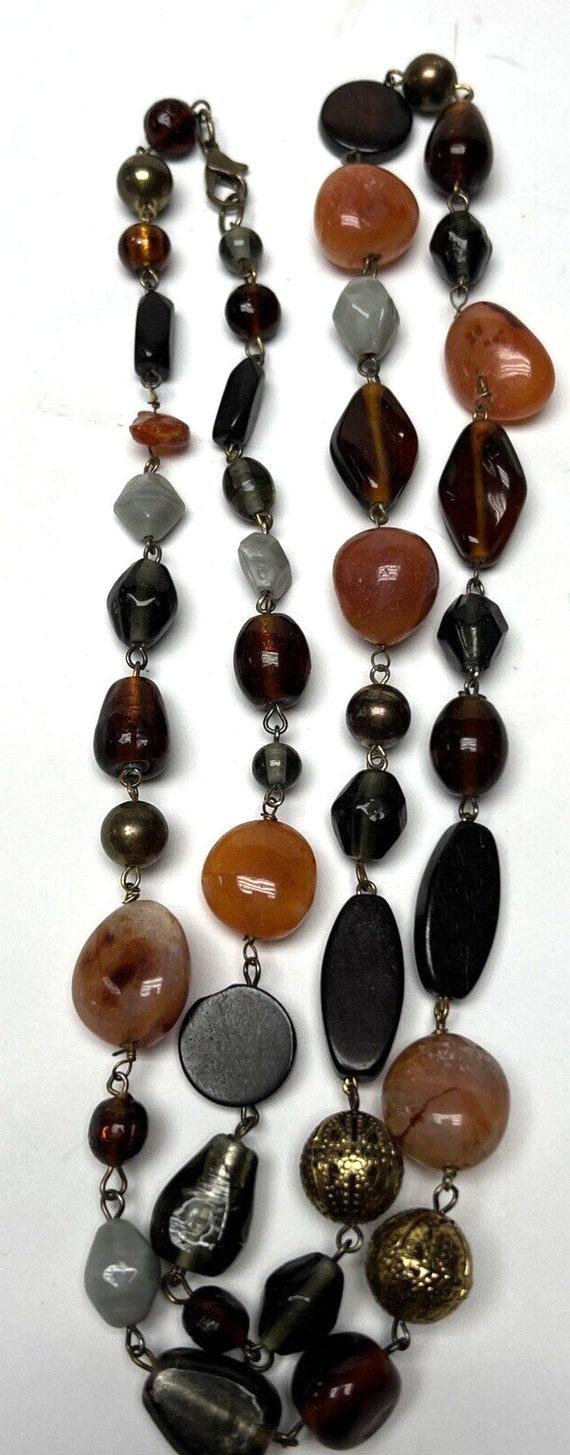 Vintage Polished Agate Strand Necklace Glass Bead… - image 1