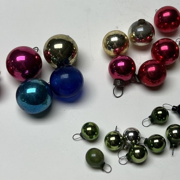 Vintage Lot of 24 Miniature Mercury Glass Christmas Tree Ball Bulb Ornaments