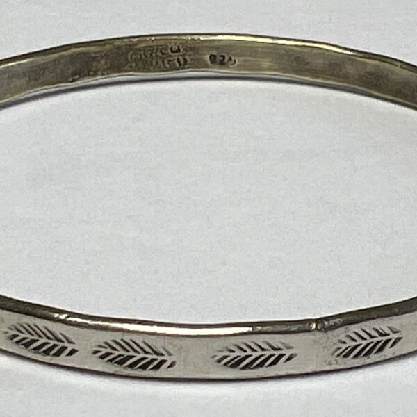 Vintage Mexico Taxco Leaf Pattern Sterling Silver 925 Bangle Bracelet