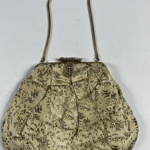 Old French Style 1900s Floral Clutch Bag Rhinestone Gold Lined image 1