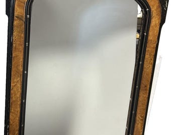 Old Louis Philippe Style Mirror Black Framed Etched Faux Burlwood Ornate Read