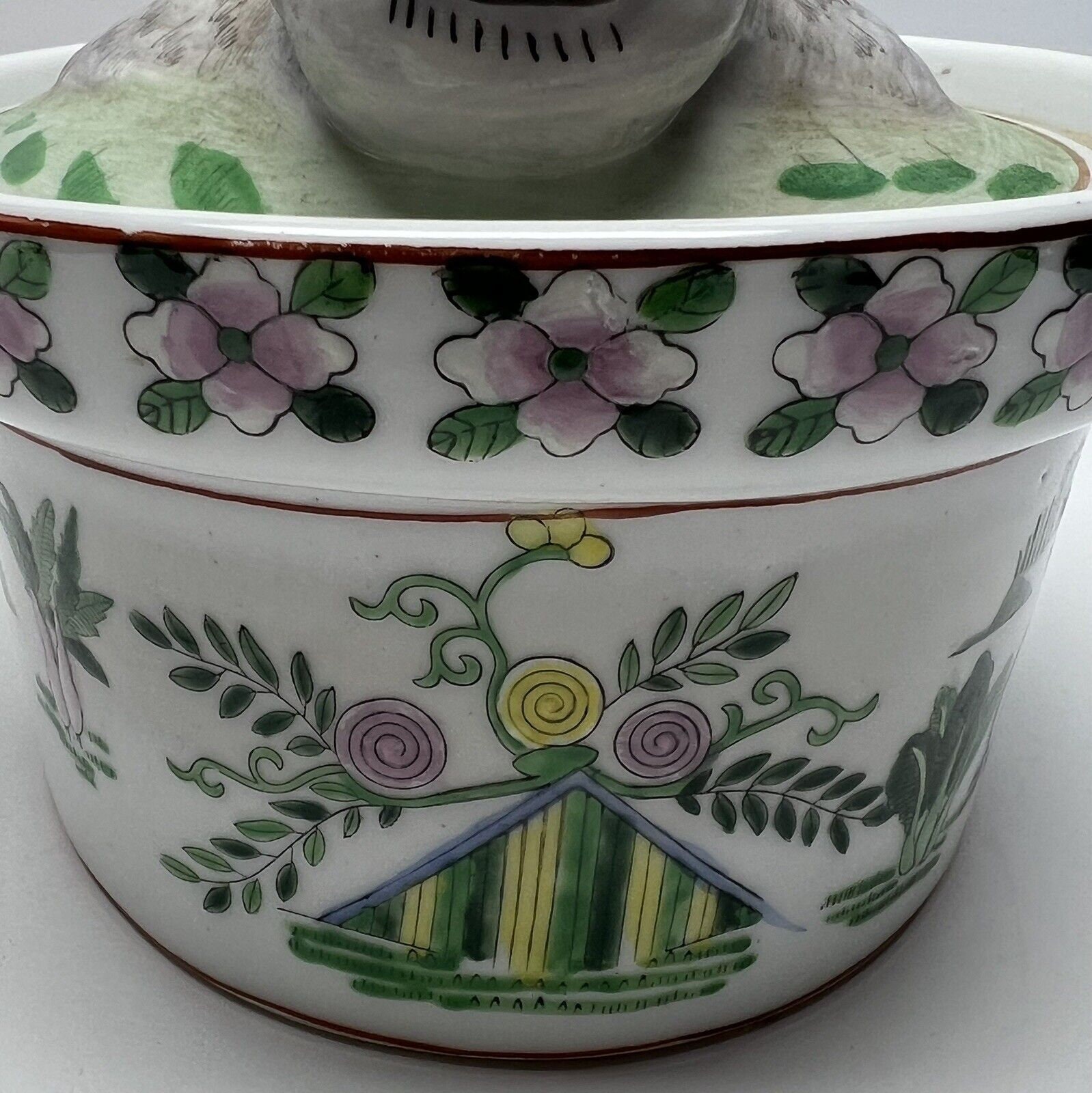 Vtg Asian Hand Painted Ceramic Bunny Rabbit Casserole Lid Figural ...