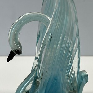 Vtg Hand Blown Swan Figurine Blue Sommerso Spread Wings Bent Neck Clear Cased