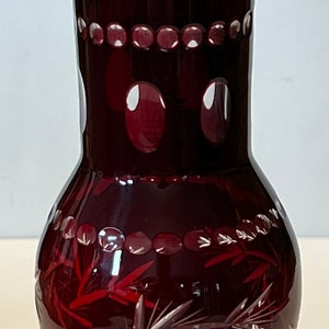 Vtg Czech Bohemian Bavarian Dark Ruby Red Cut To Clear Pinwheel Star Vase Spot