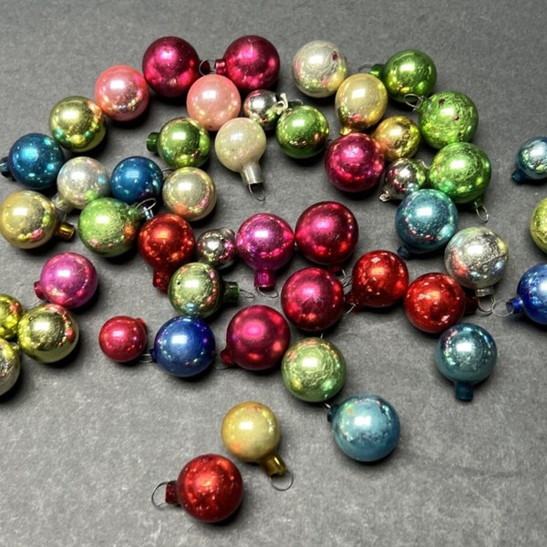Vintage Lot of 48 Mini Mercury Glass Christmas Tree Ball Bulb Ornaments