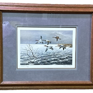 Maynard Reece Passing Storm Canvasbacks Duck Signed Artist Print Framed Matted