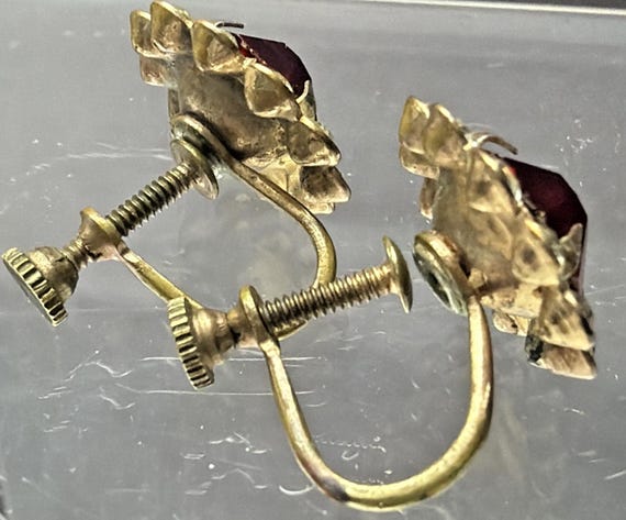 Vtg Ruby Red Clear Rhinestone Flower Cluster Halo… - image 4