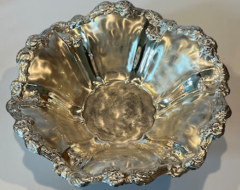 Vintage WMF Germany Ikora EP Brass Silver Plate Floral Footed Serving Bowl 11”