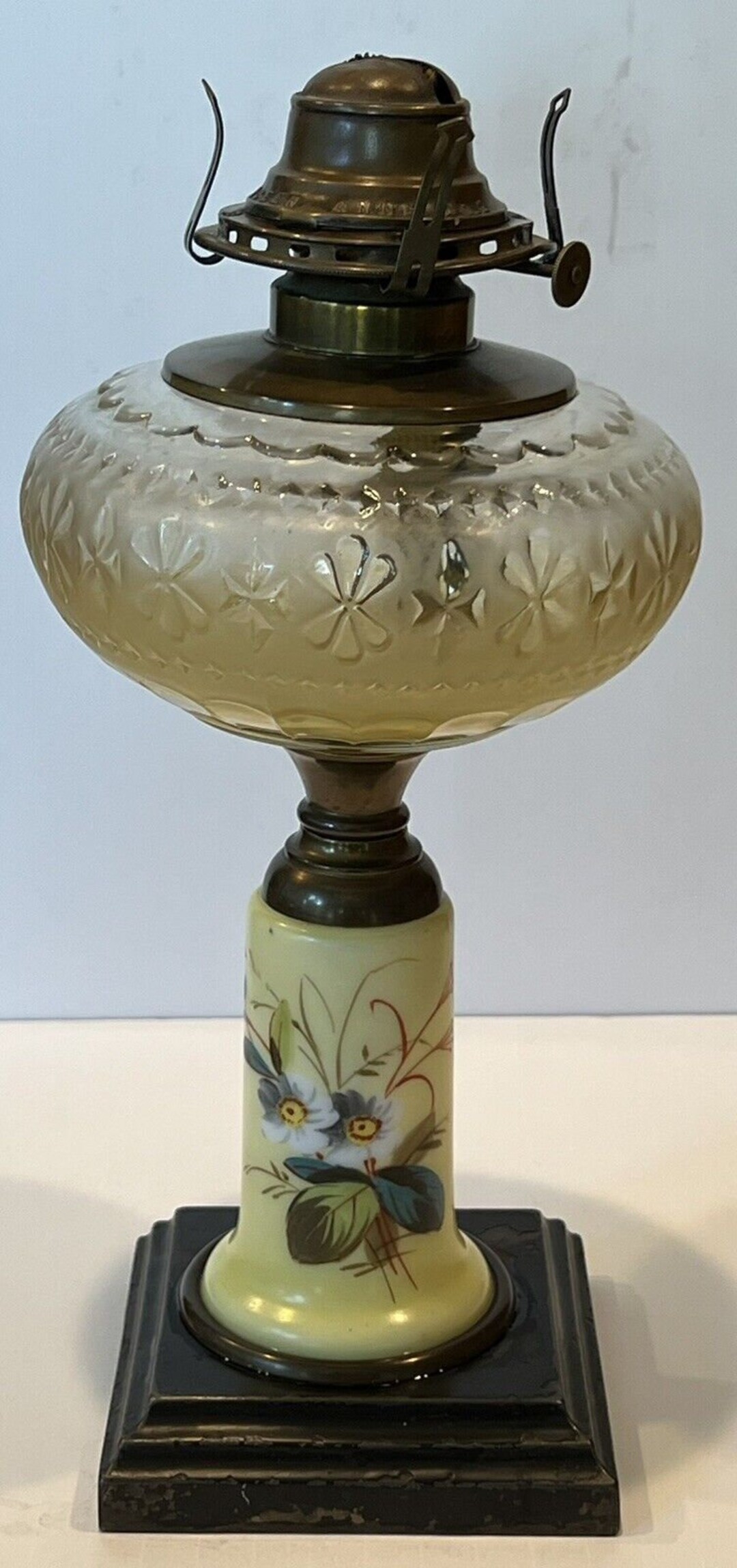 Old No 2 Queen Anne Oil Lamp Victorian Painted Glass Black Etsy