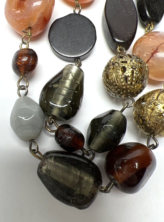 Vintage Polished Agate Strand Necklace Glass Bead… - image 3