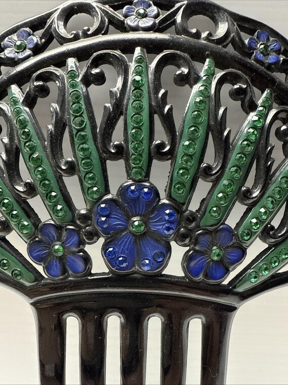 Art Deco Large Fan Shape Hair Comb Black Celluloid  display picture 3