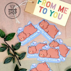 Kawaii Sticker sleeping bear "Bearly Awake" Matte Paper - Wabisabi Shop by Samiart23