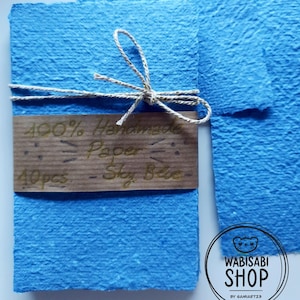 Papel artesanal azul embalagem com 10 unidades 100% reciclado. Loja WabiSabi Samiart23