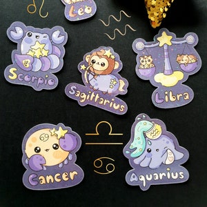 Autocollant Kawaii Horoscope signe du zodiaque mignon papier brillant pailleté - Wabisabi Shop par Samiart23