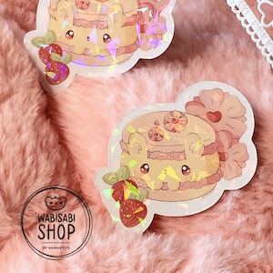 Kawaii Sticker “Bunny Macaron” | Cute Holographic Bunny Macaron Paper Sticker - Wabisabi Shop by Samiart23