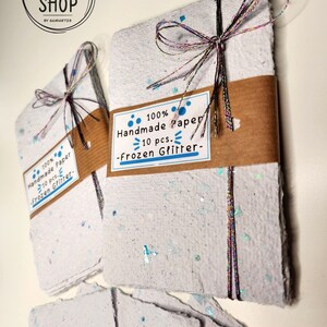 Handmade recycled paper "Frozen Glitter"  10 pcs. pack 100% Sustainable.  Wabisabi Shop by Samiart23