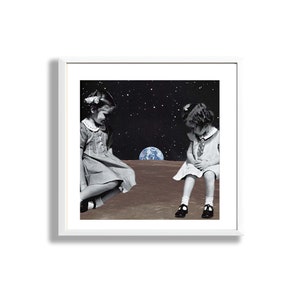 オーバーシアーズ レトロ コラージュ プリント、トリッピー スペース ウォール アート、ムーン アート、コズミック アート、ヴィンテージ ギャラクシー アート プリント