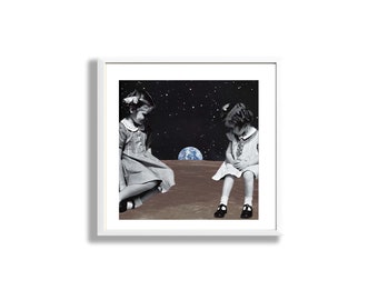 Overseers Retro Collage Print, Trippy Space Wall Art, Moon Art, Cosmic Art, Vintage Galaxy Art Print