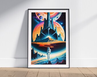 Odyssey Art Print - Retro Futurism, Cosmic Artwork, Vintage Sci-Fi Poster - Surreal Wall Art Decor
