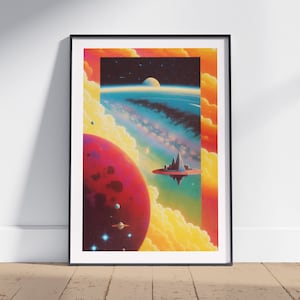 Stampa artistica di continuum cosmico - Futurismo retrò, opera d&#39;arte cosmica, poster vintage di fantascienza, decorazione artistica da parete surreale