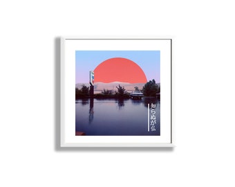 Drive Through Retro Print, Tokyo Collage Art, Trippy Wall Art, Cosmic Art, Vintage Art, Minimal Art, Sunset Art Print